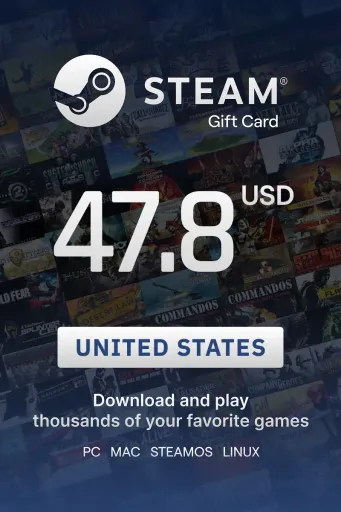 Steam Wallet 47.8 USD Gift Card (United States) - Digital Key