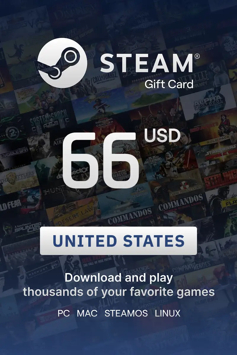 Steam Wallet 66 USD Gift Card (United States) - Digital Key