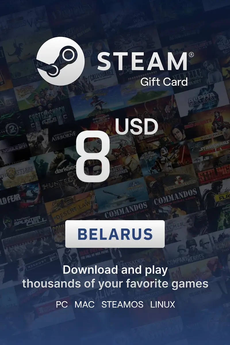 Steam Wallet 8 USD Gift Card (Belarus) - Digital Key
