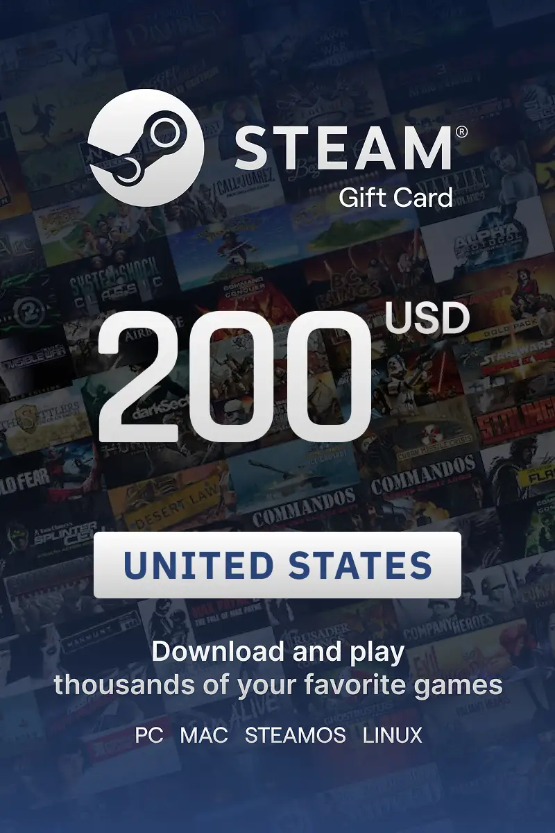 Steam Wallet 200 USD Gift Card (United States) - Digital Key