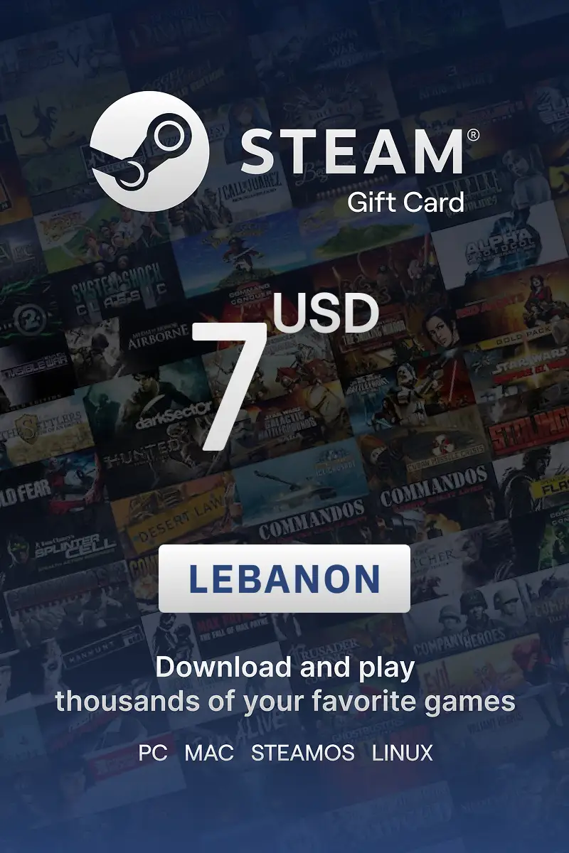 Steam Wallet 7 USD Gift Card (Lebanon) - Digital Key