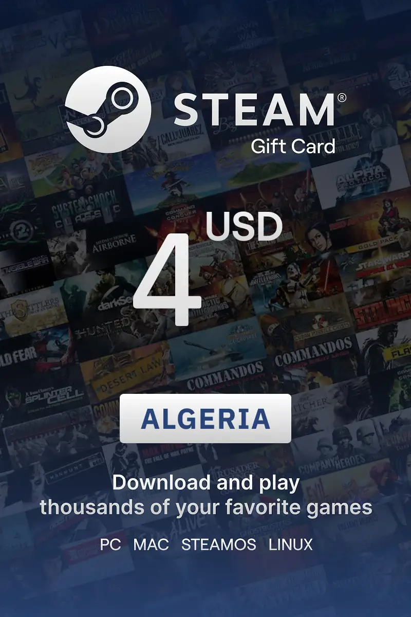 Steam Wallet 4 USD Gift Card (Algeria) - Digital Key