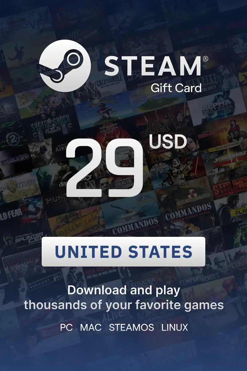 Steam Wallet 29 USD Gift Card (United States) - Digital Key