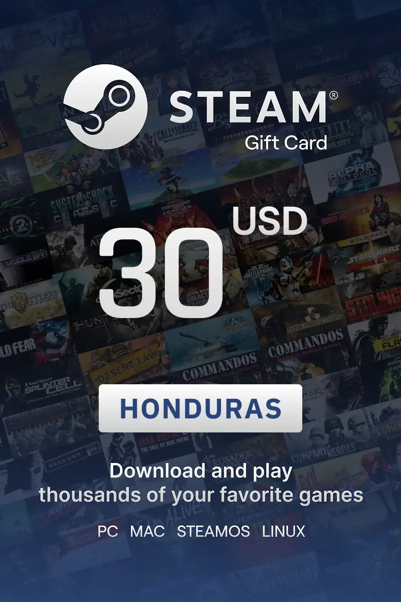 Steam Wallet 30 USD Gift Card (Honduras) - Digital Key