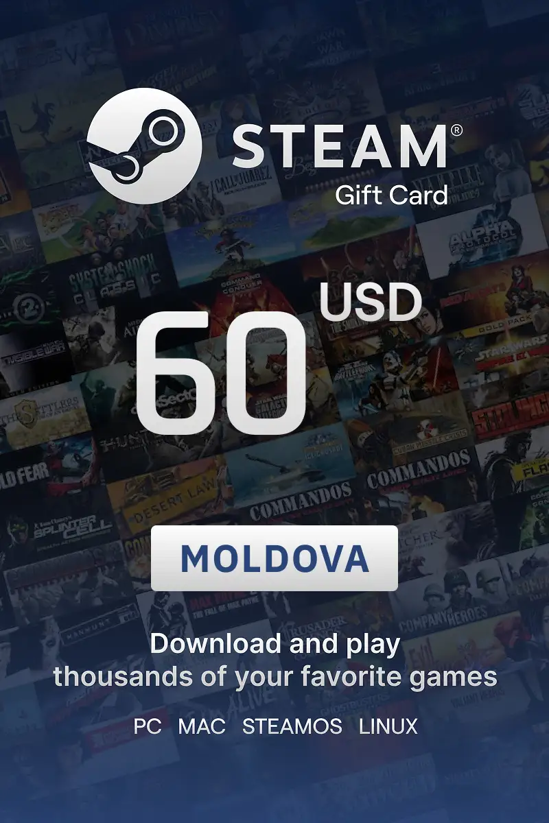 Steam Wallet 60 USD Gift Card (Moldova) - Digital Key