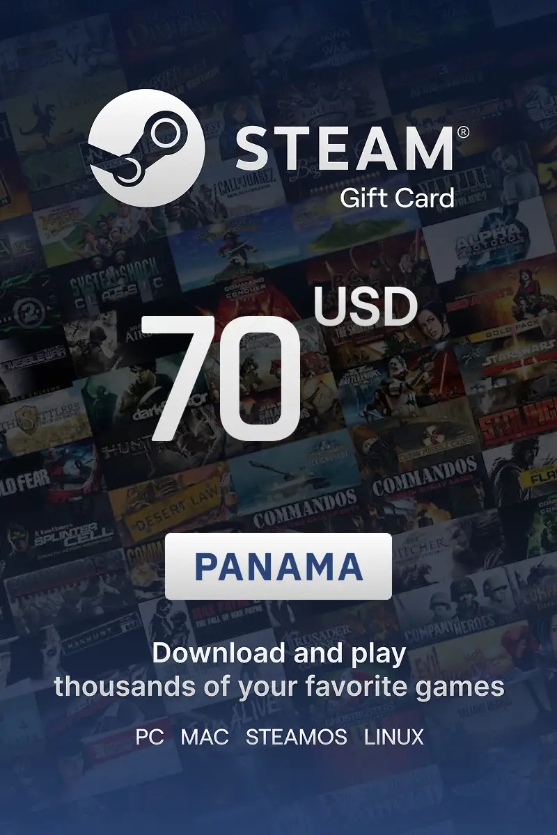 Steam Wallet 70 USD Gift Card (Panama) - Digital Key