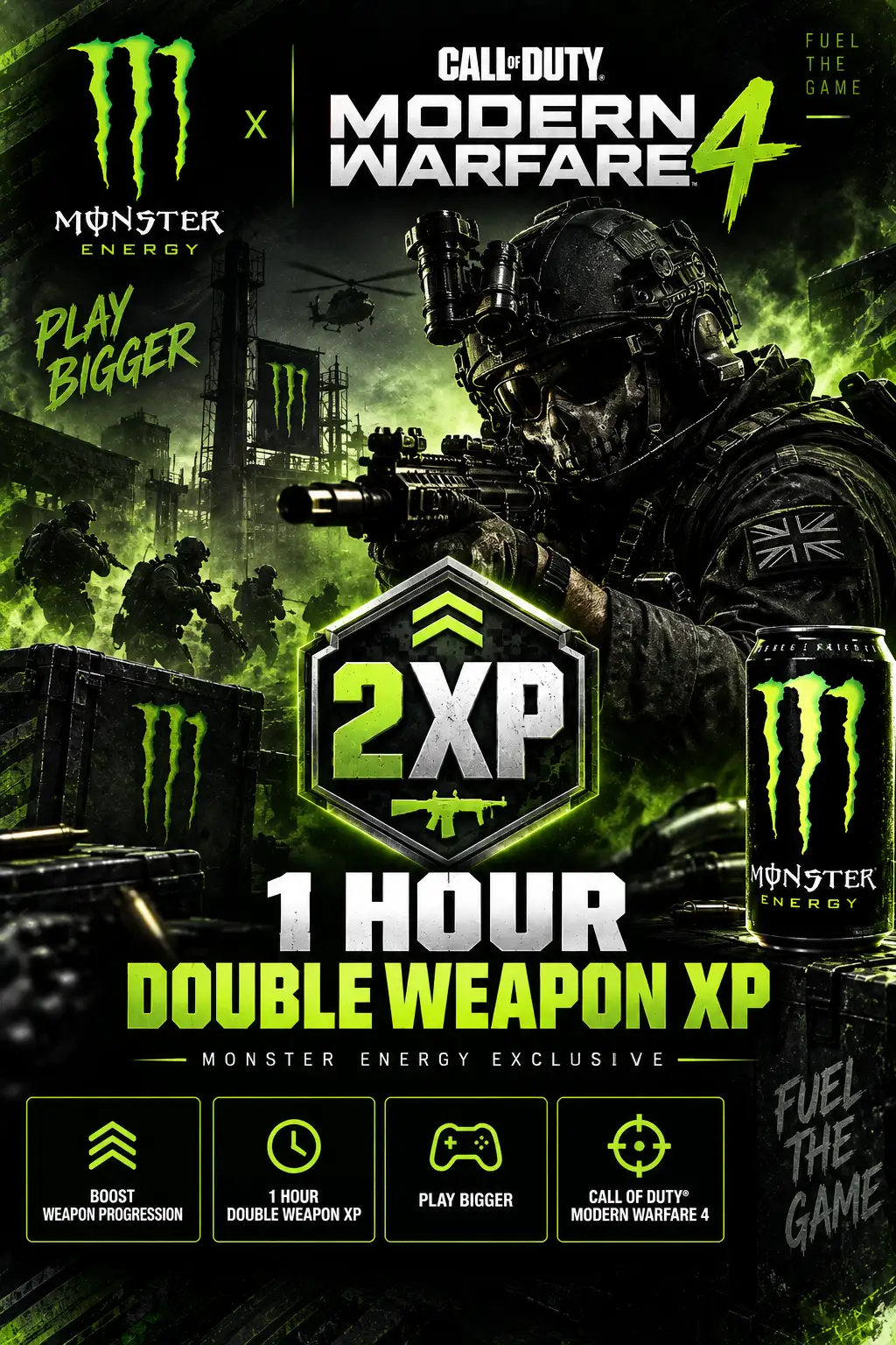Call of Duty - Modern Warfare 4 - Monster Energy 1 HOUR DOUBLE WEAPON XP DLC (Global) (PC / PS4 / PS5 / Xbox One / Xbox Series X|S) - Official Website - Digital Key