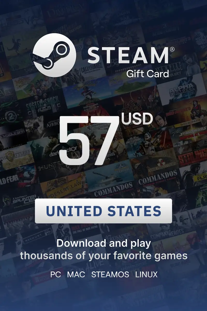 Steam Wallet 57 USD Gift Card (United States) - Digital Key