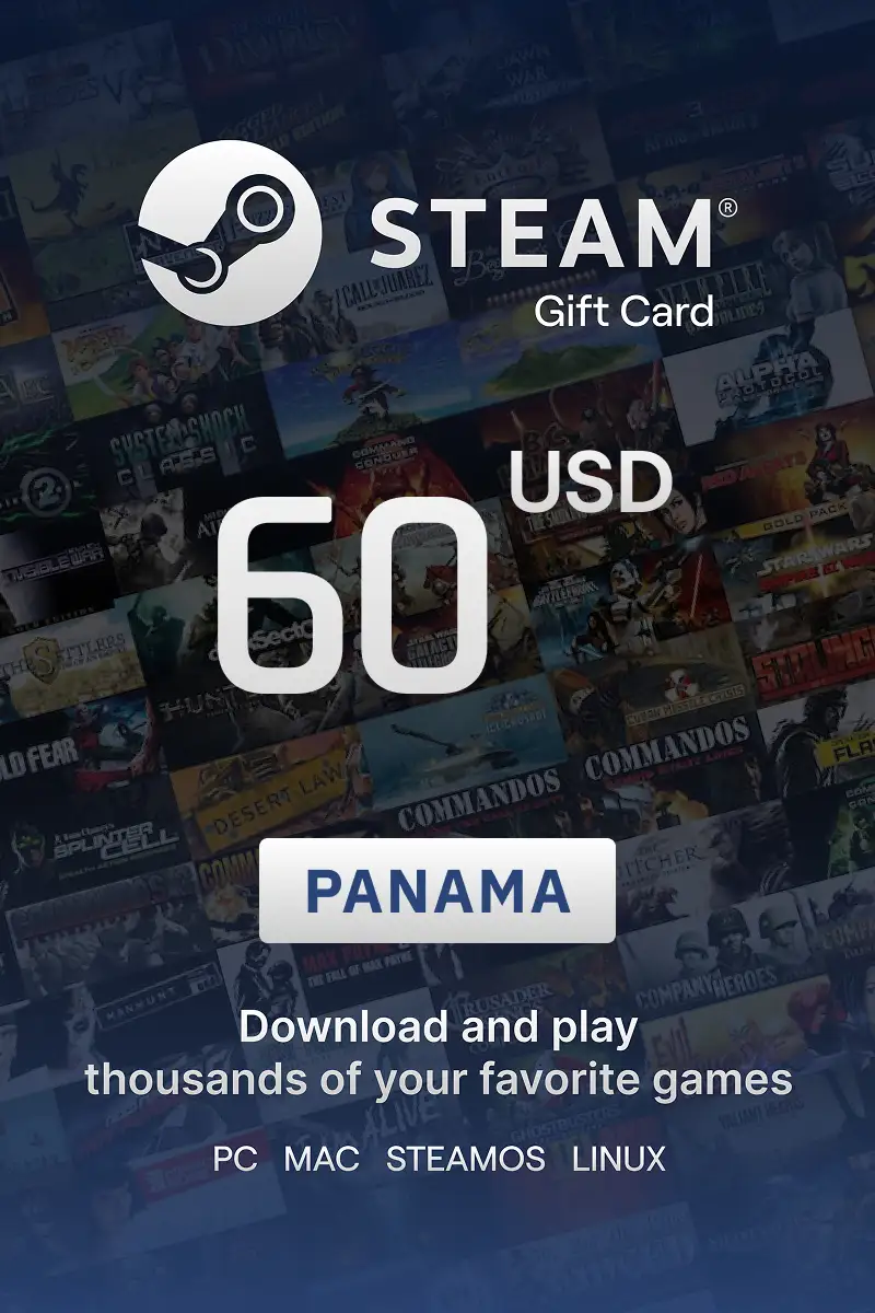 Steam Wallet 60 USD Gift Card (Panama) - Digital Key