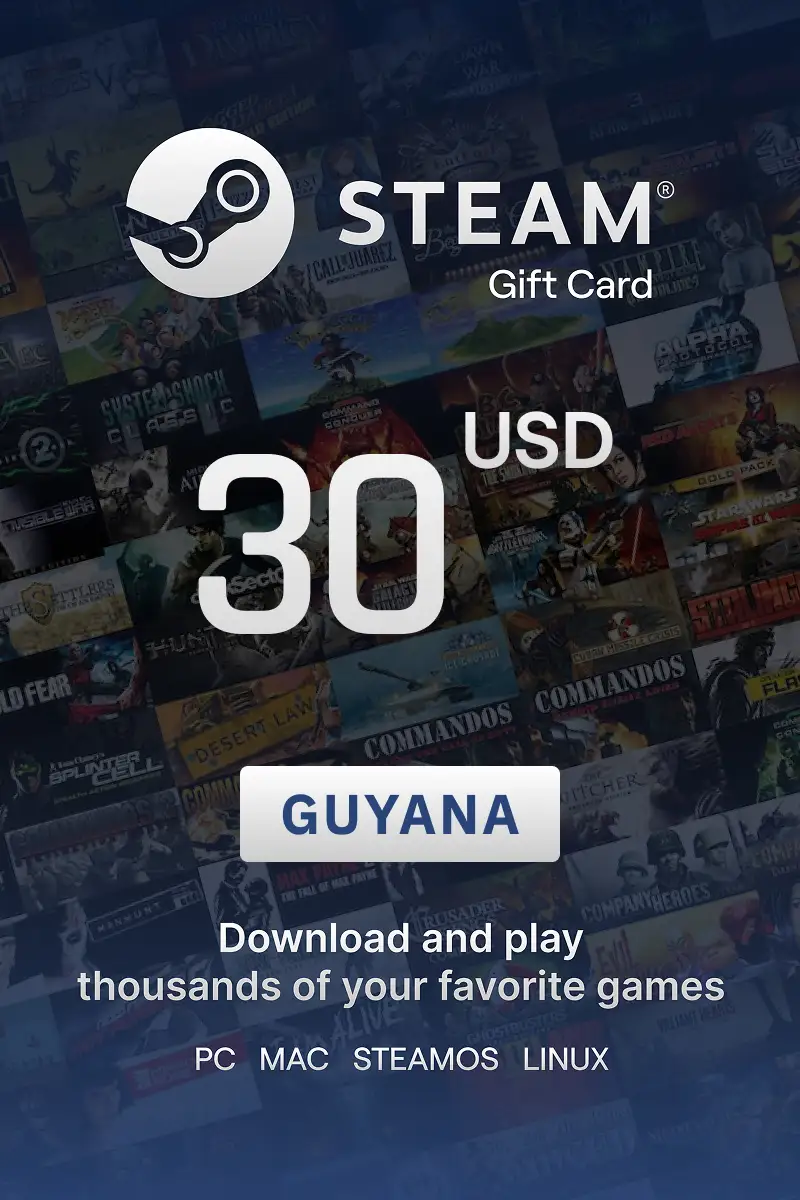Steam Wallet 30 USD Gift Card (Guyana) - Digital Key