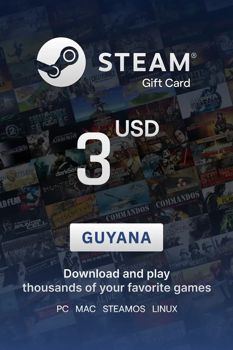 Steam Wallet 3 USD Gift Card (Guyana) - Digital Key