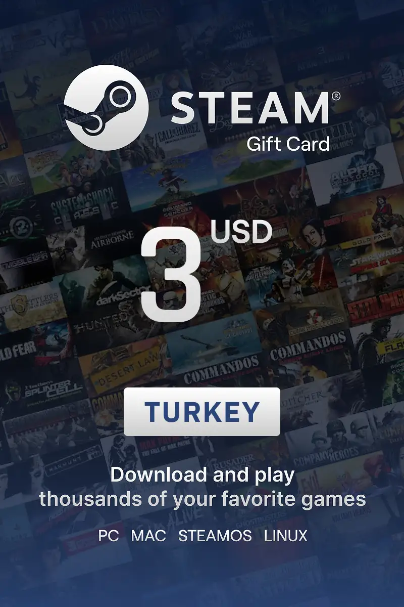 Steam Wallet 3 USD Gift Card (Turkey) - Digital Key