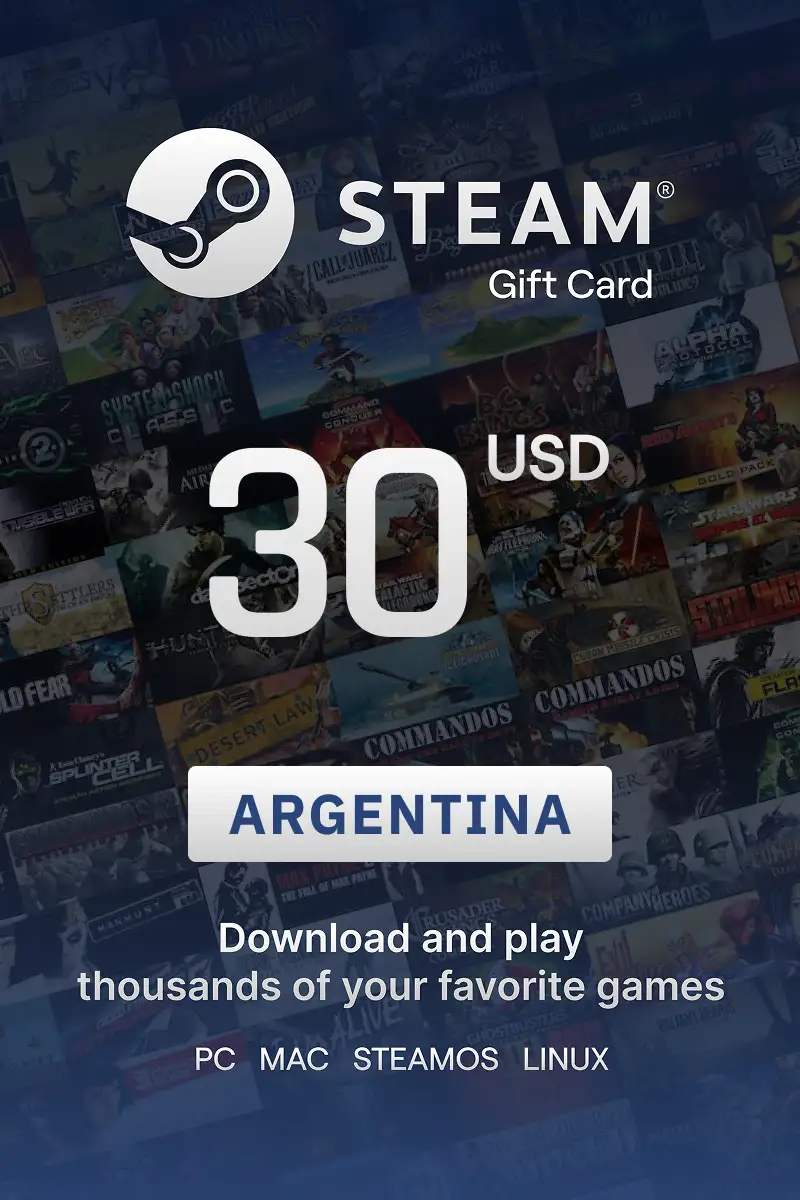 Steam Wallet 30 USD Gift Card (Argentina) - Digital Key
