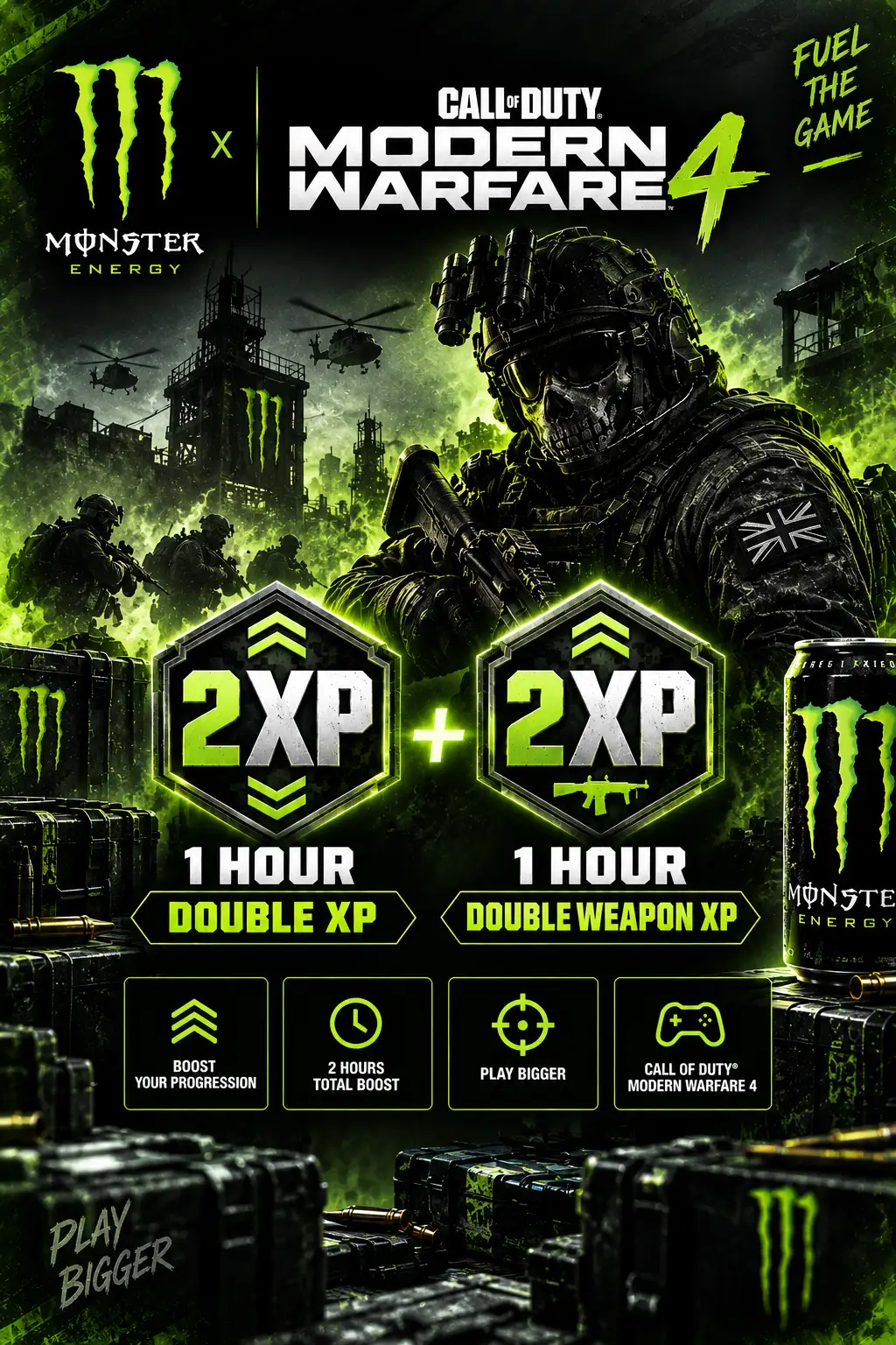 Call of Duty - Modern Warfare 4 - Monster Energy 1 HOUR DOUBLE XP + 1 HOUR DOUBLE WEAPON XP DLC (Global) (PC / PS4 / PS5 / Xbox One / Xbox Series X|S) - Official Website - Digital Key