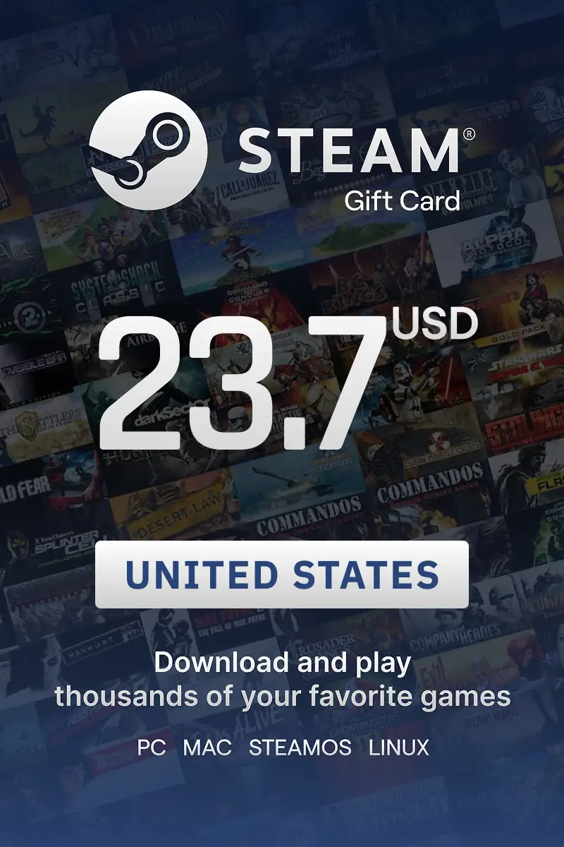 Steam Wallet 23.7 USD Gift Card (United States) - Digital Key