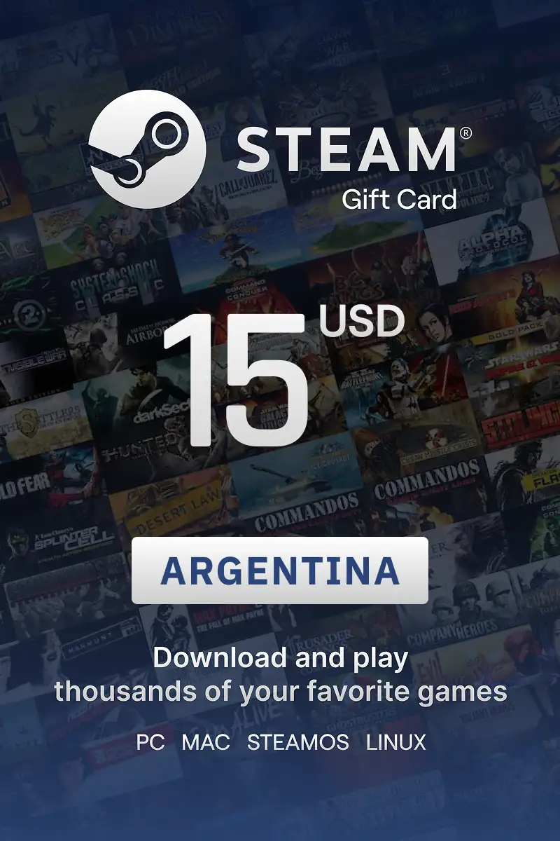 Steam Wallet 15 USD Gift Card (Argentina) - Digital Key