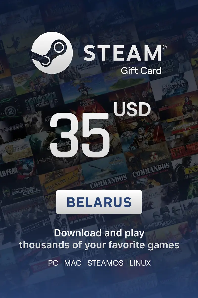 Steam Wallet 35 USD Gift Card (Belarus) - Digital Key
