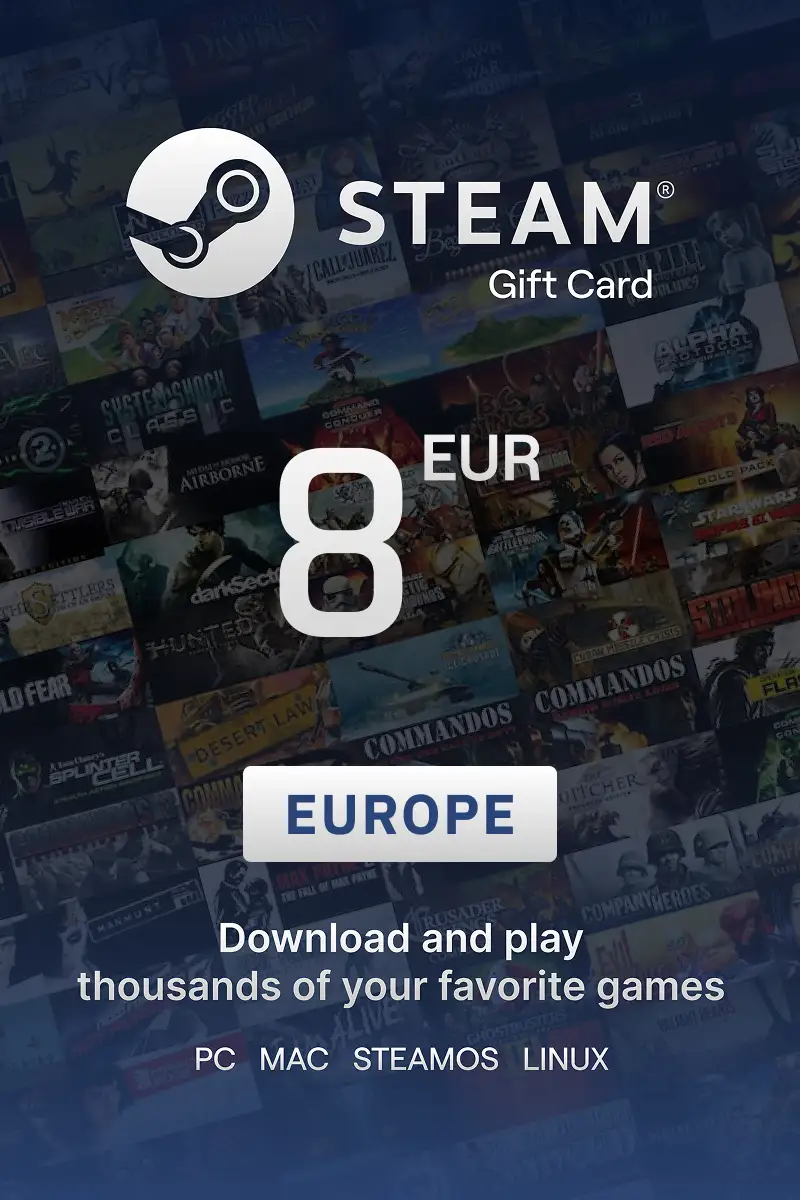 Steam Wallet 8 EUR Gift Card (Europe) - Digital Key