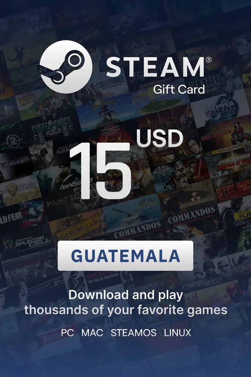 Steam Wallet 15 USD Gift Card (Guatemala) - Digital Key