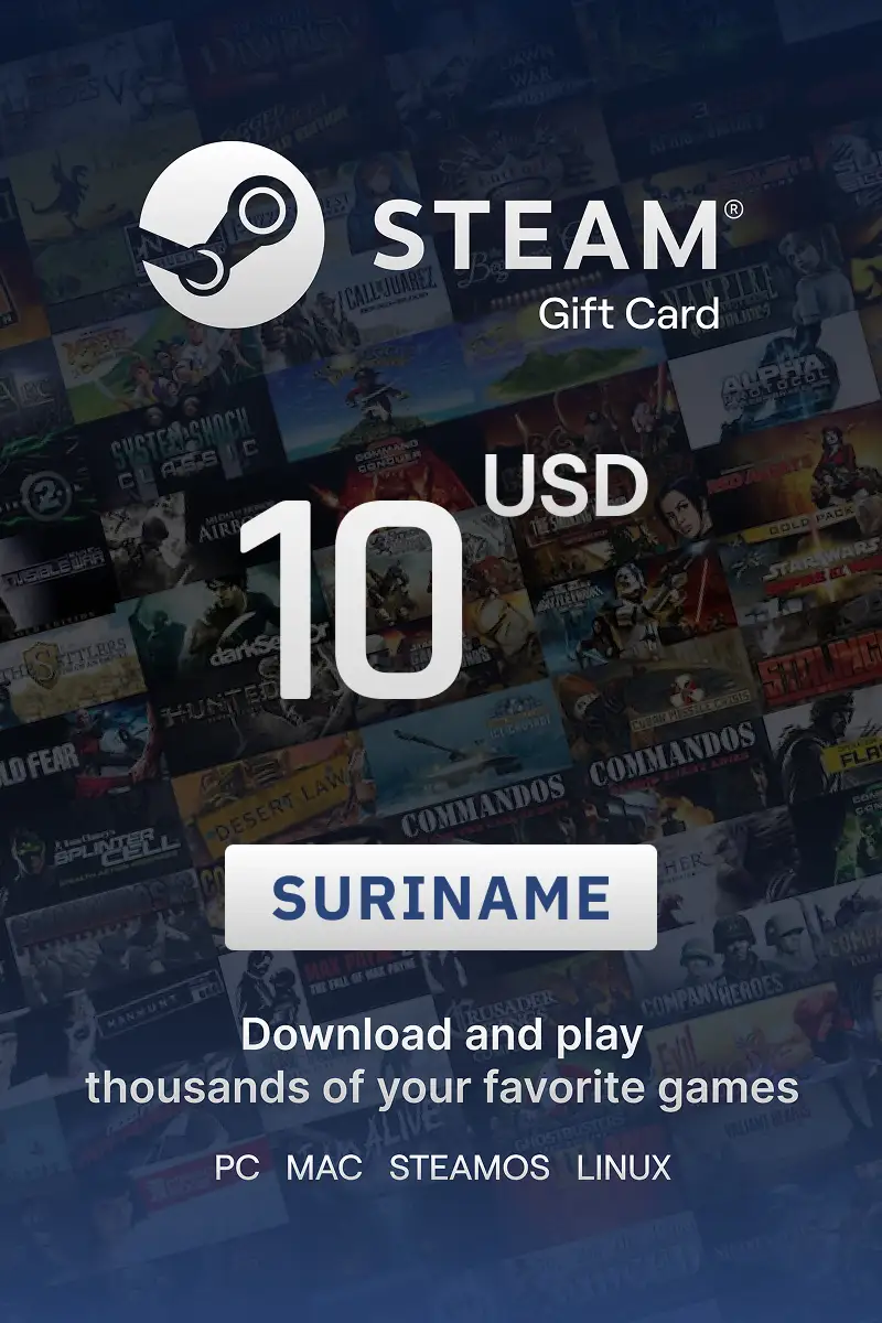 Steam Wallet 10 USD Gift Card (Suriname) - Digital Key