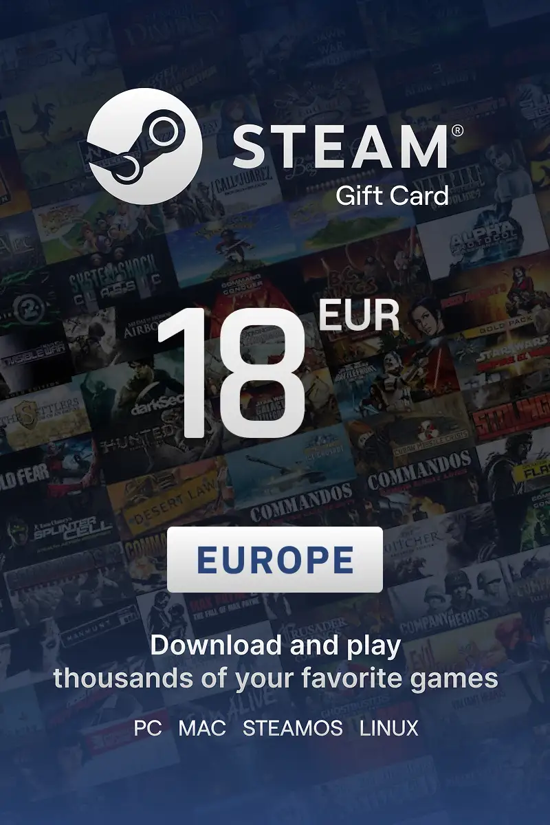 Steam Wallet 18 EUR Gift Card (Europe) - Digital Key