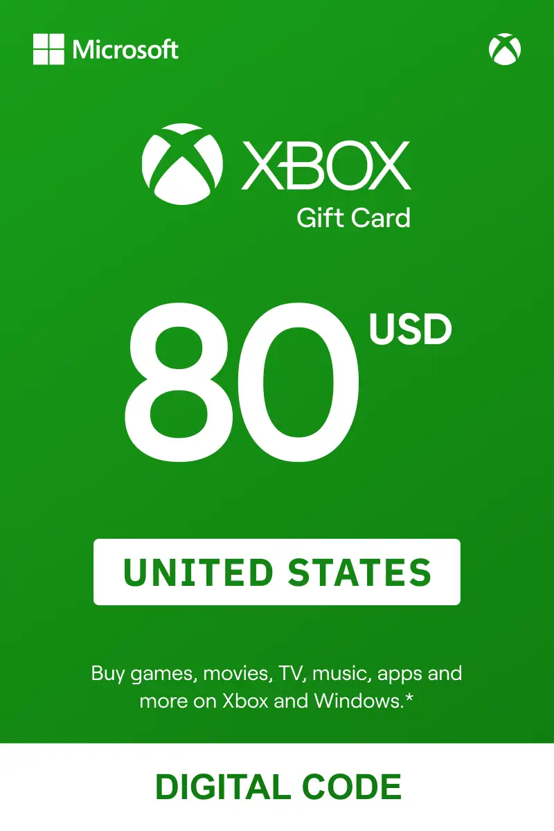 Xbox 80 USD Gift Card (United States) - Digital Key