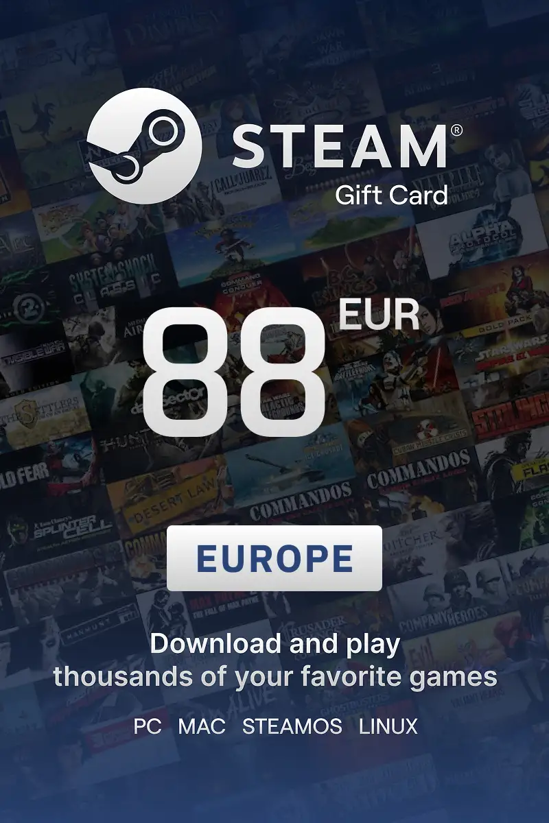 Steam Wallet 88 EUR Gift Card (Europe) - Digital Key
