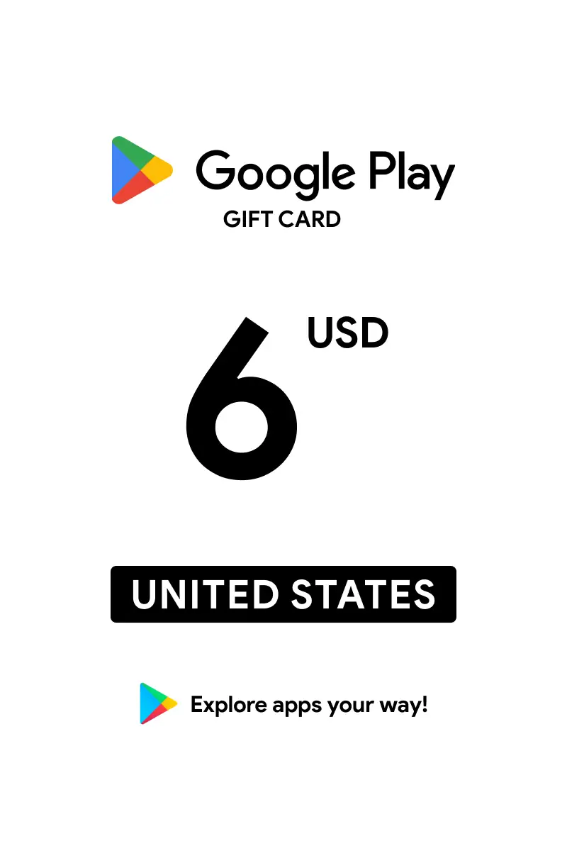Google Play 6 USD Gift Card (United States) - Digital Key