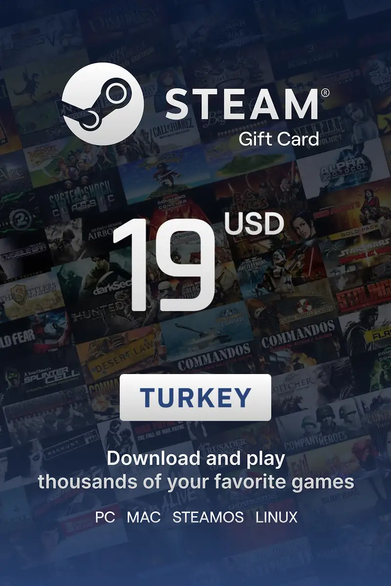 Steam Wallet 19 USD Gift Card (Turkey) - Digital Key