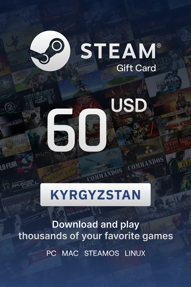 Steam Wallet 60 USD Gift Card (Kyrgyzstan) - Digital Key