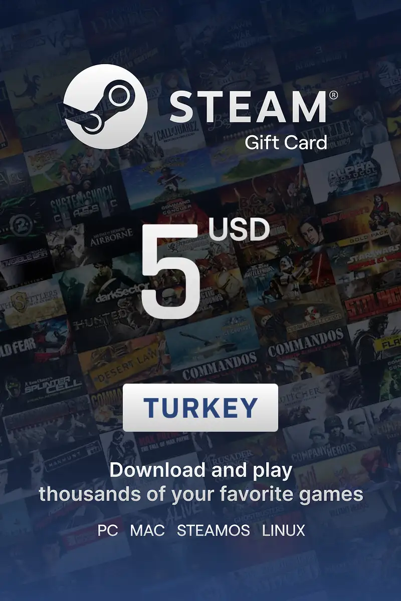 Steam Wallet 5 USD Gift Card (Turkey) - Digital Key