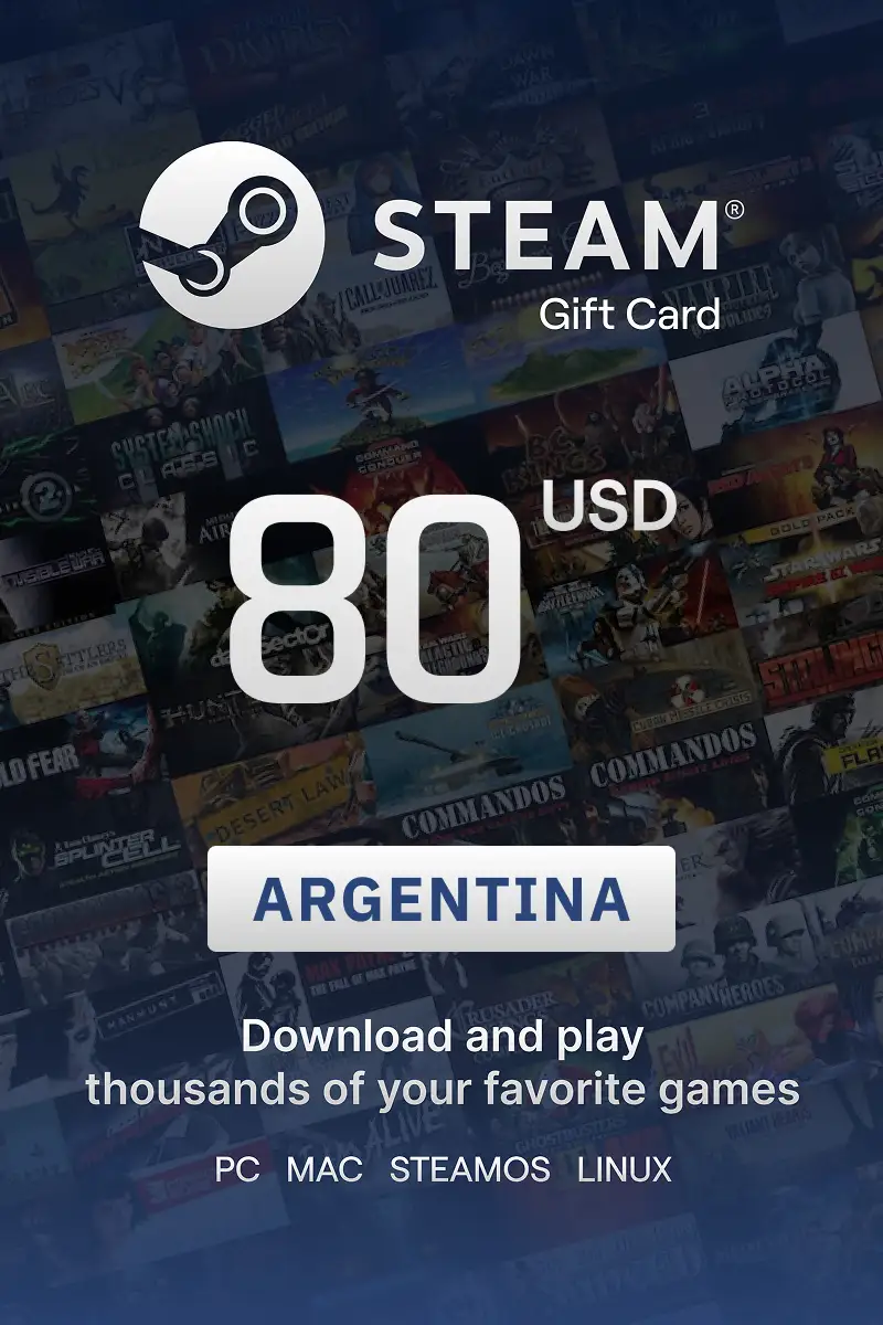 Steam Wallet 80 USD Gift Card (Argentina) - Digital Key