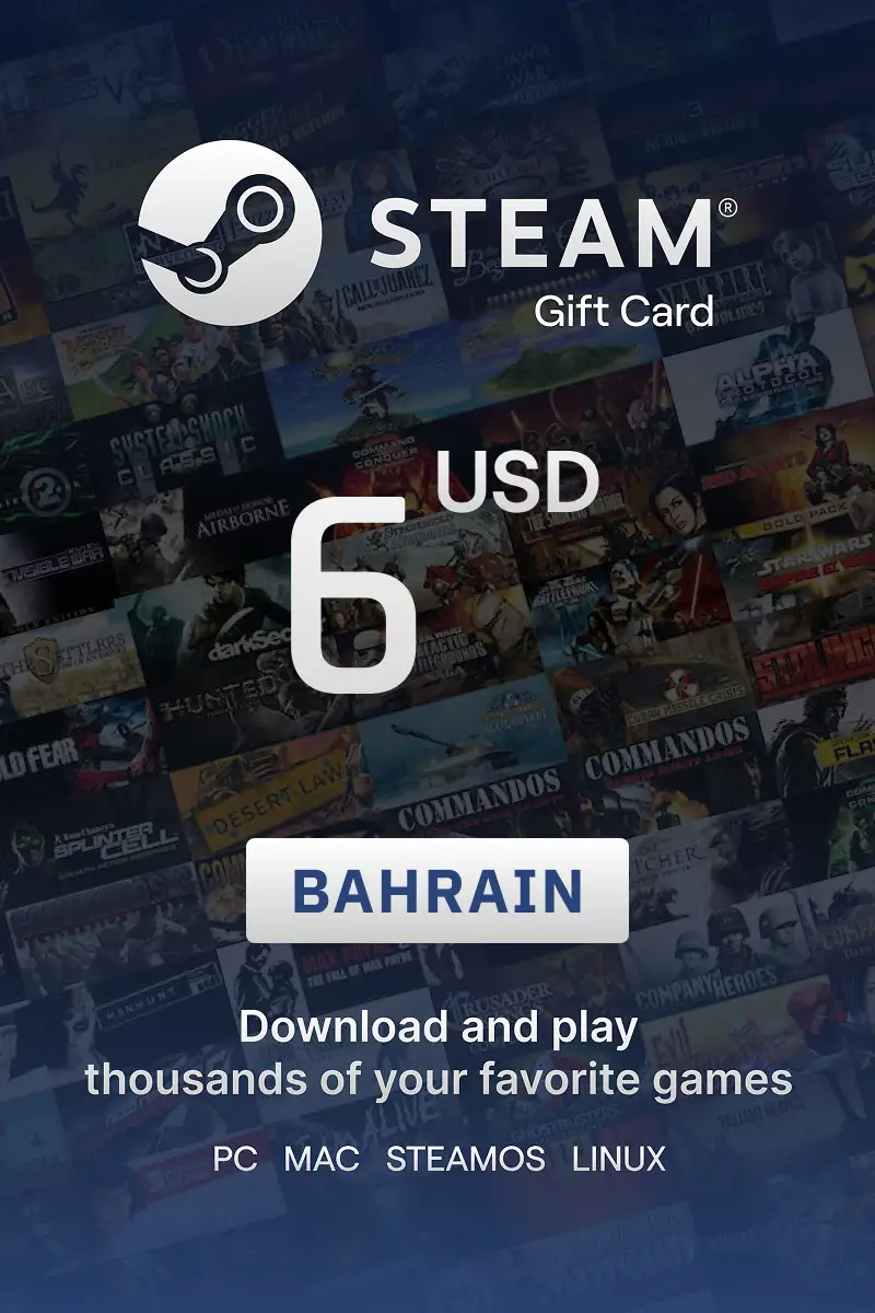 Steam Wallet 6 USD Gift Card (Bahrain) - Digital Key