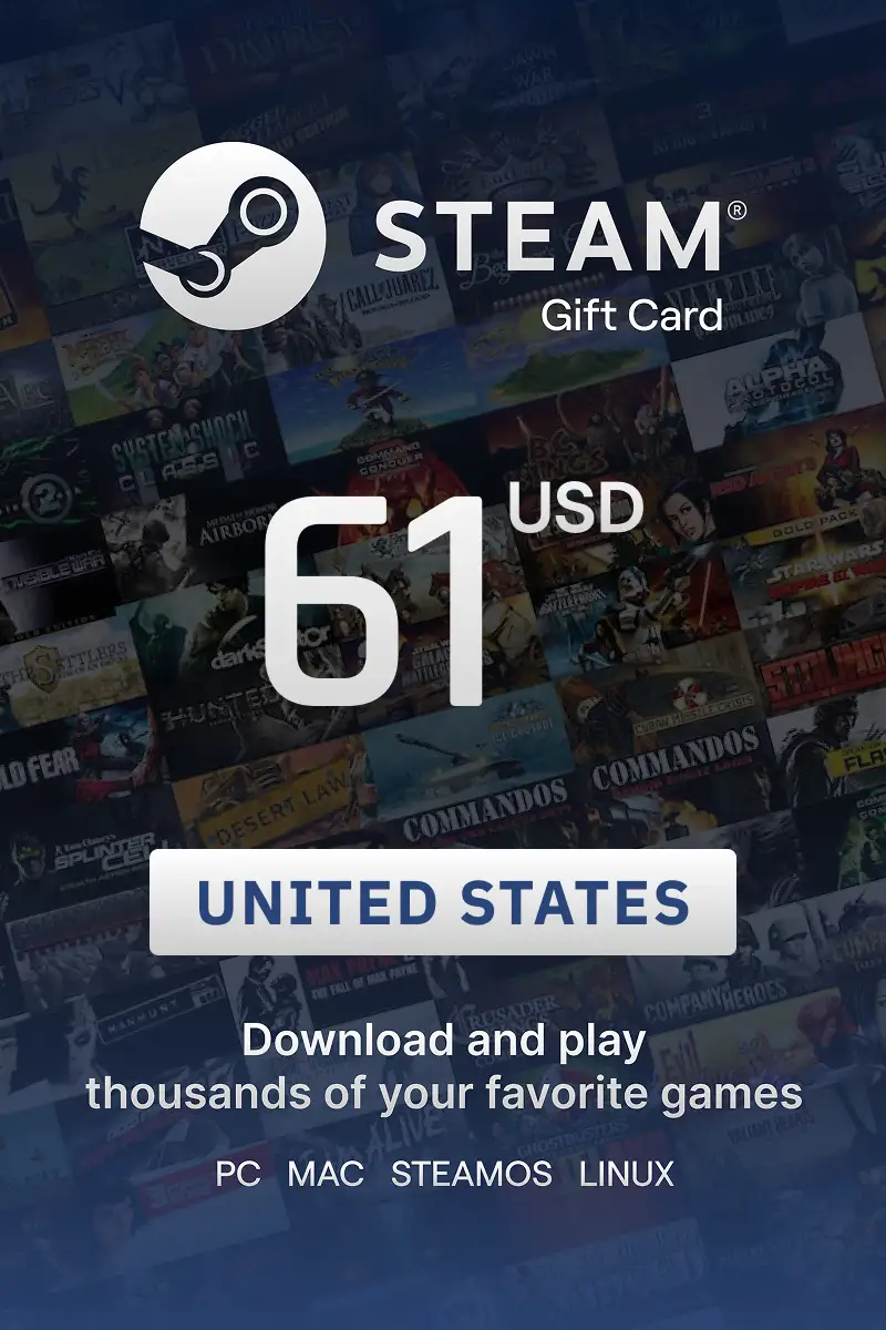 Steam Wallet 61 USD Gift Card (United States) - Digital Key