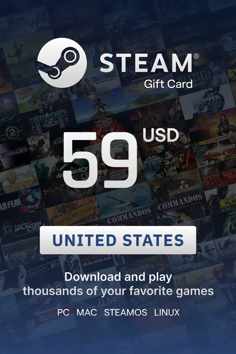 Steam Wallet 59 USD Gift Card (United States) - Digital Key
