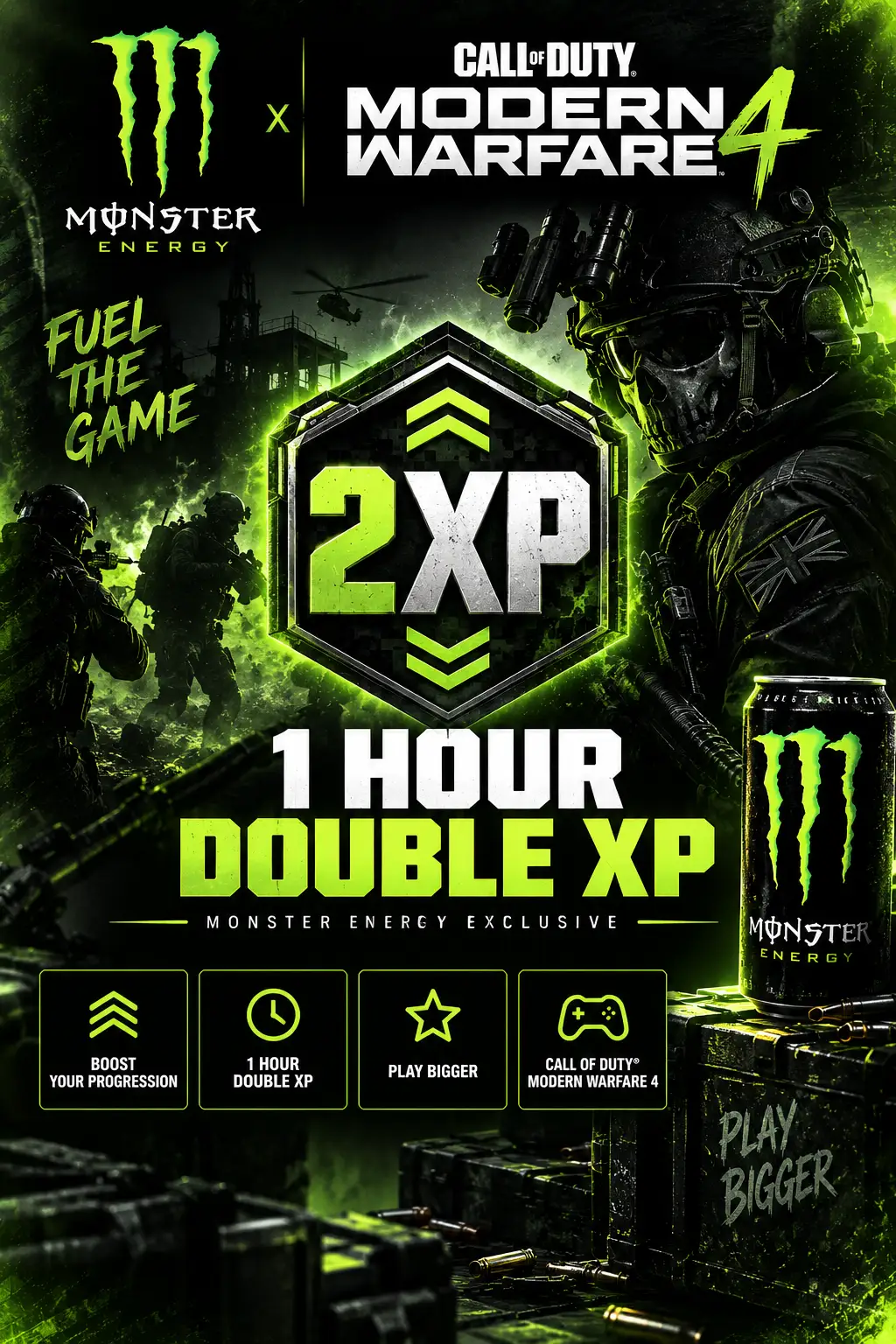 Call of Duty - Modern Warfare 4 - Monster Energy 1 HOUR DOUBLE XP DLC (Global) (PC / PS4 / PS5 / Xbox One / Xbox Series X|S) - Official Website - Digital Key