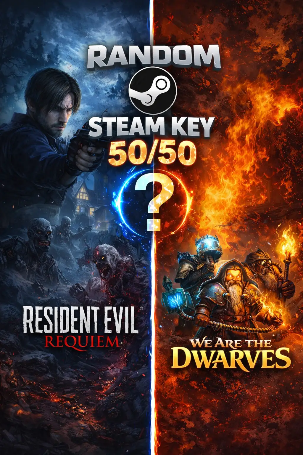 Random Steam Key – 50/50 (Resident Evil Requiem / We Are The Dwarves) (Europe) (PC) - Steam - Digital Key