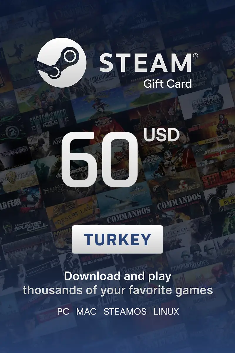 Steam Wallet 60 USD Gift Card (Turkey) - Digital Key