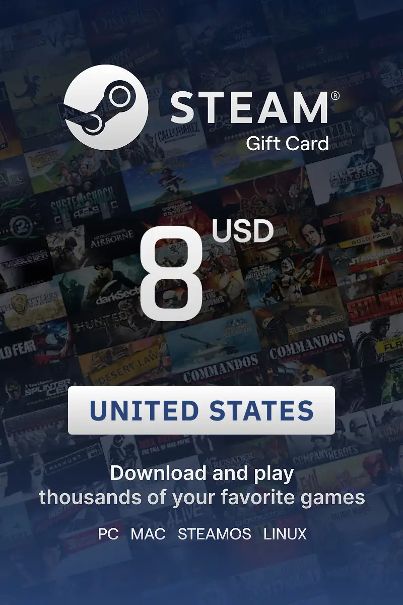 Steam Wallet 8 USD Gift Card (United States) - Digital Key
