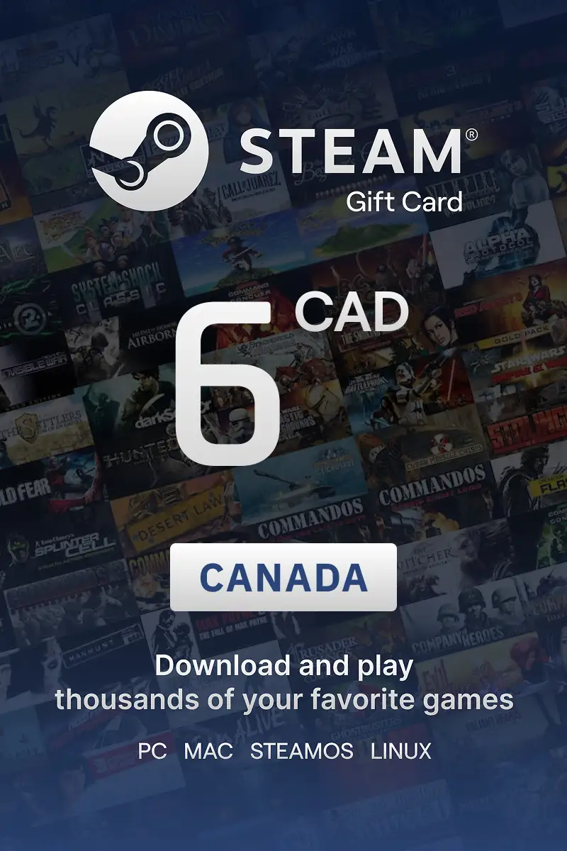 Steam Wallet 6 CAD Gift Card (Canada) - Digital Key