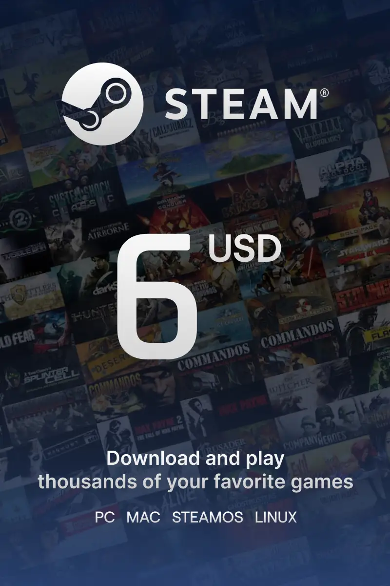 

Steam Wallet $6 USD Gift Card (US) - Digital Code