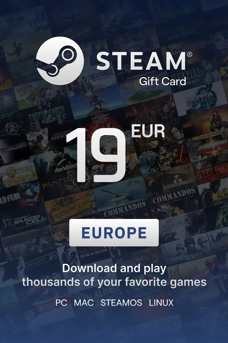 Steam Wallet 19 EUR Gift Card (Europe) - Digital Key
