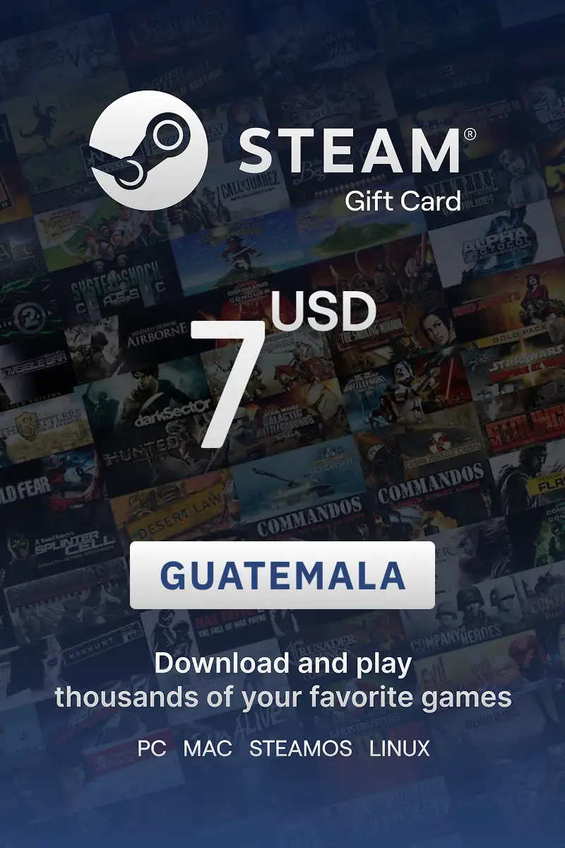 Steam Wallet 7 USD Gift Card (Guatemala) - Digital Key
