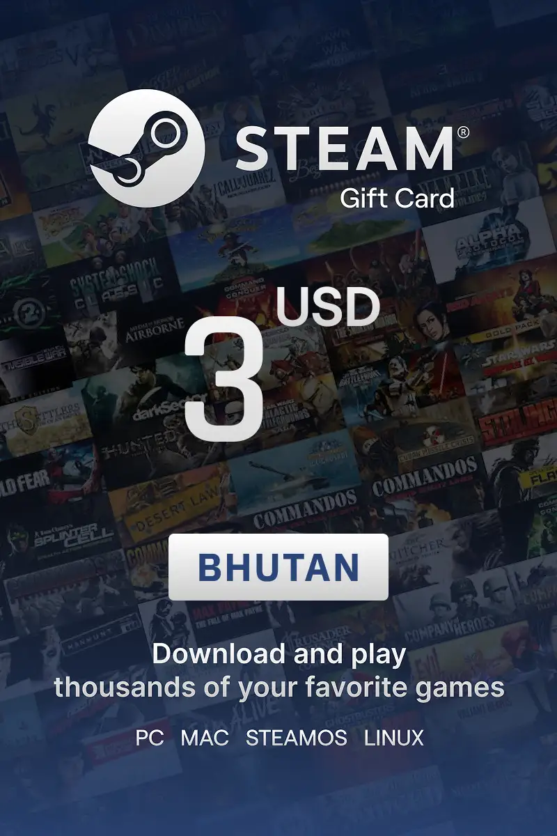 Steam Wallet 3 USD Gift card (Bhutan) - Digital Key
