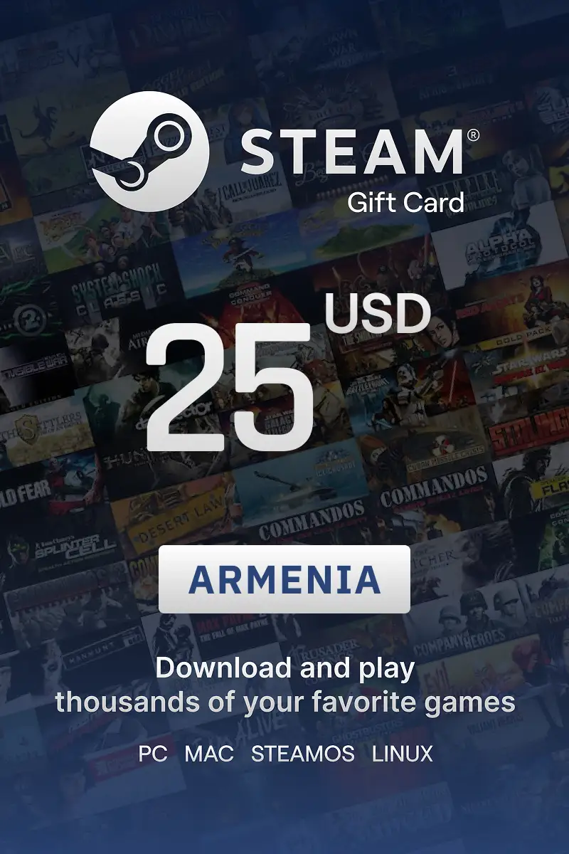 Steam Wallet 25 USD Gift Card (Armenia) - Digital Key