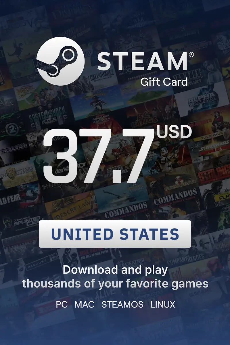 Steam Wallet 37.7 USD Gift Card (United States) - Digital Key
