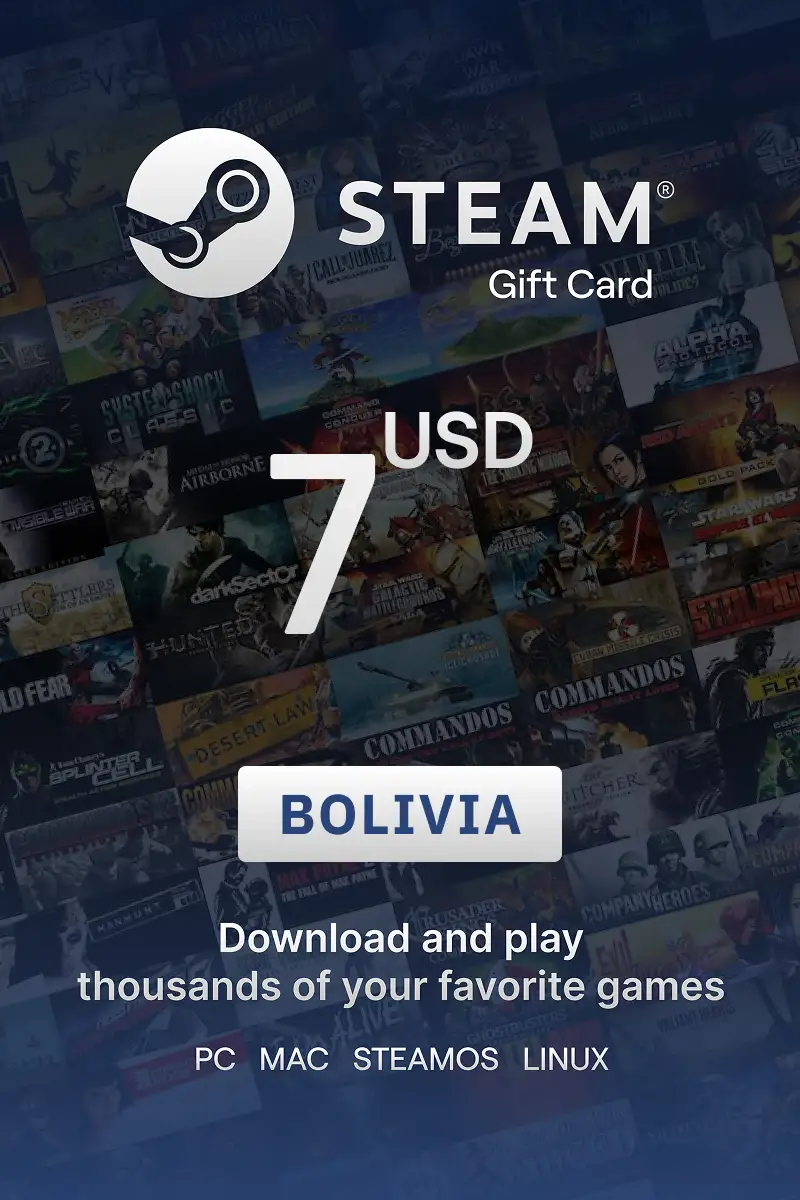 Buy Steam Wallet 7 USD Gift Card (Bolivia) - Digital Key