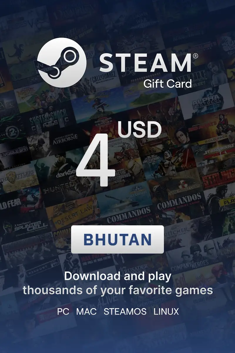 Steam Wallet 4 USD Gift card (Bhutan) - Digital Key