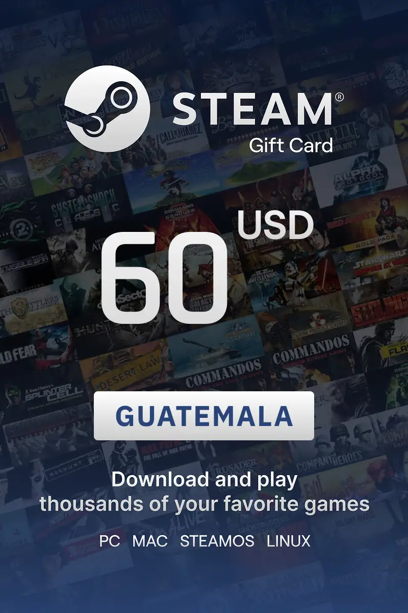 Steam Wallet 60 USD Gift Card (Guatemala) - Digital Key