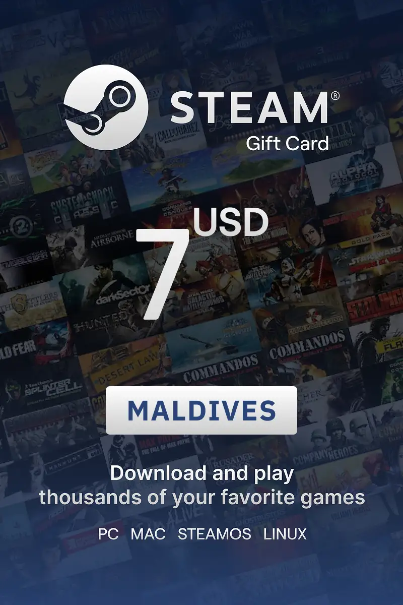 Steam Wallet 7 USD Gift card (Maldives) - Digital Key